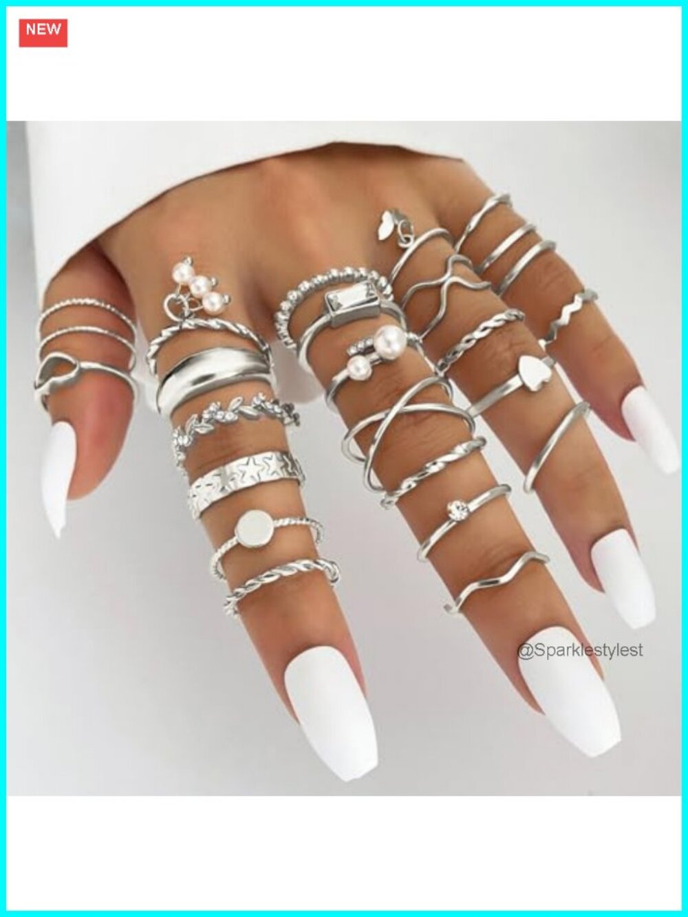 24pc Gold Stackable Knuckle Rings Set CZ Crystal Twist Midi Rings - Picture 2 of 6
